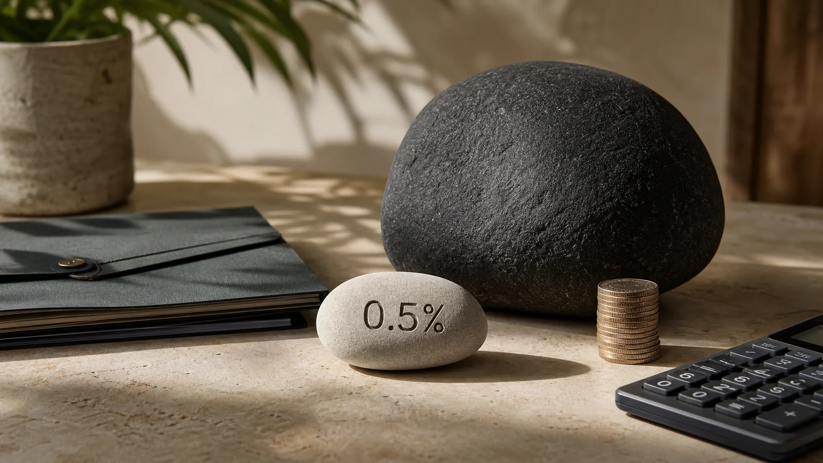 Un repère de 0,5 % placé près de comptes et de pièces